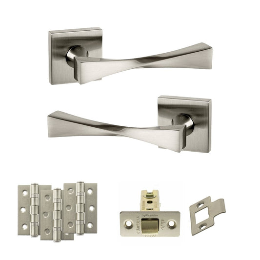 Atlantic UK Hardware Satin Nickel 2.5" Latch Set Senza Pari Guido on Square Rose 3" Grade 7 Hinges x3 ADPSP190SN1