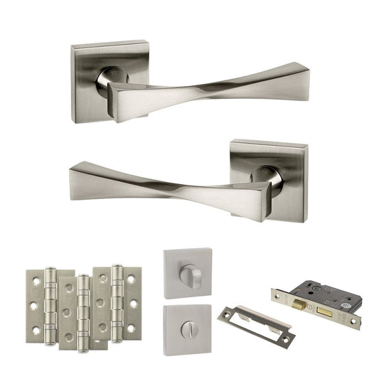 Atlantic UK Hardware Satin Nickel 3" Bathroom Set Senza Pari Guido on Square Rose 3" Grade 7 Hinges x3 ADPSP190SN9