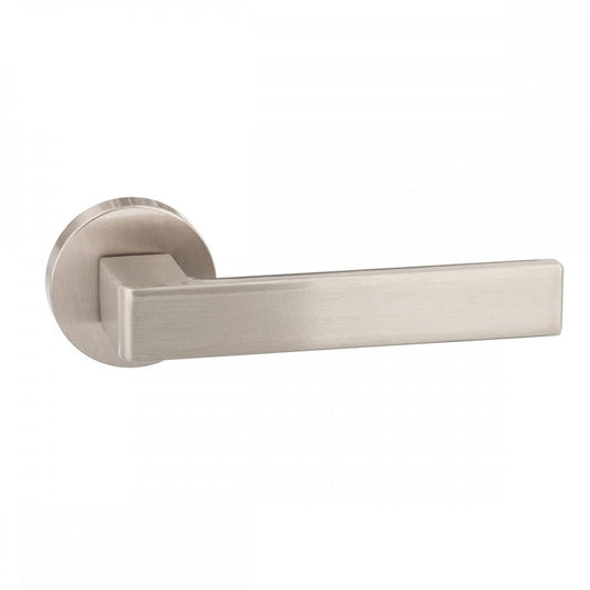 Atlantic UK Hardware Satin Nickel Forme Asti Designer Lever on Minimal Round Rose FMR254SN