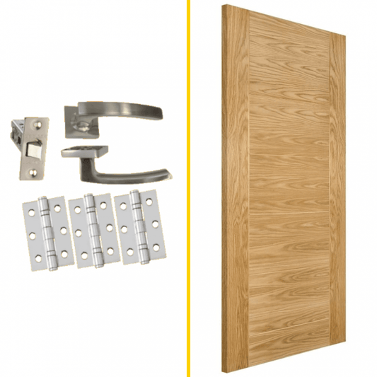Bundle Deal Deanta Seville Fully Finished Internal Oak Door 35UK12XFSC + Taurus Rose Square Handle SZA6044SQSN