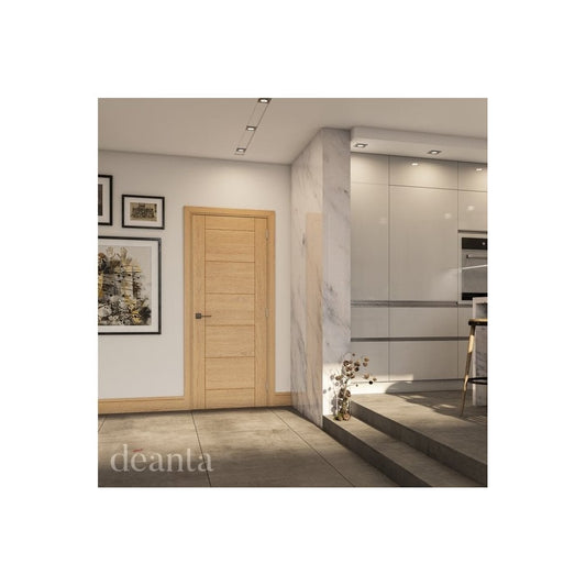 Bundle Deal Deanta Seville Fully Finished Internal Oak Door 35UK12XFSC + Taurus Rose Square Handle SZA6044SQSN