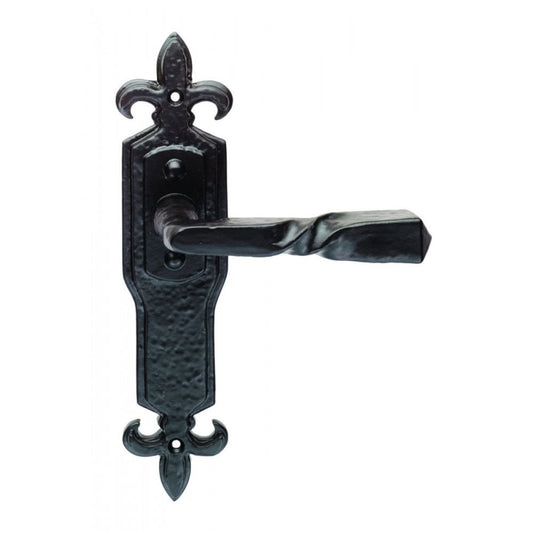 Carlisle Brass Black Antique Latch 222mmx50mm Barley Twist Lever on Gothic Backplate LF5114