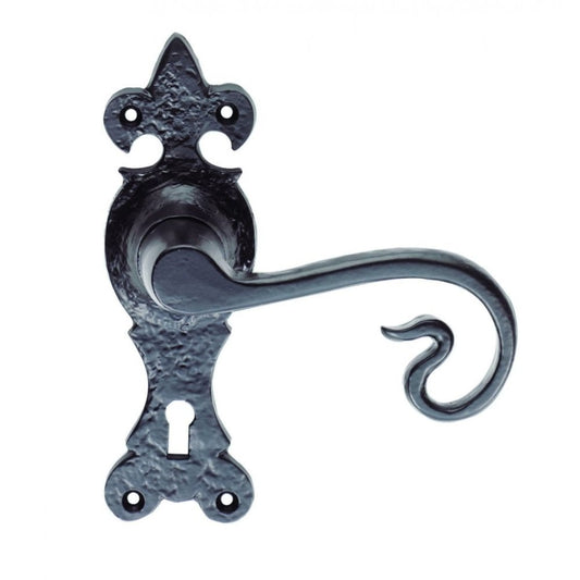 Carlisle Brass Black Antique Lock Profile 170mmx52mm Curly Tail Lever on Backplate LF5116