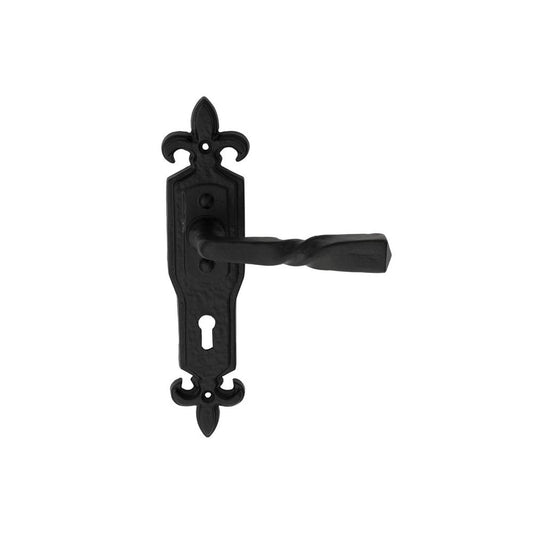 Carlisle Brass Black Antique Lock Profile 222mmx50mm Barley Twist Lever on Gothic Backplate LF5113
