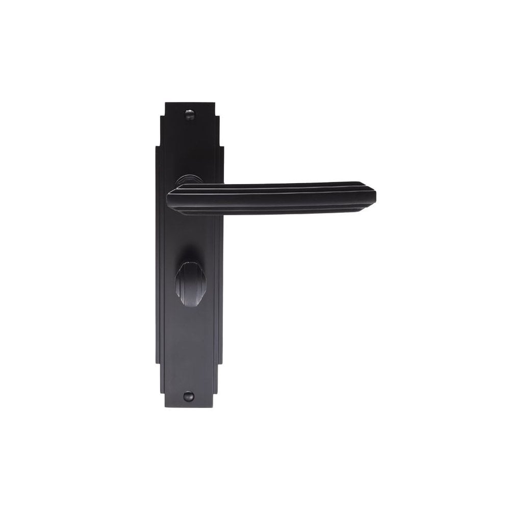 Carlisle Brass Matt Black Art Deco Lever On Backplate With Bathroom Profile ADR013MB