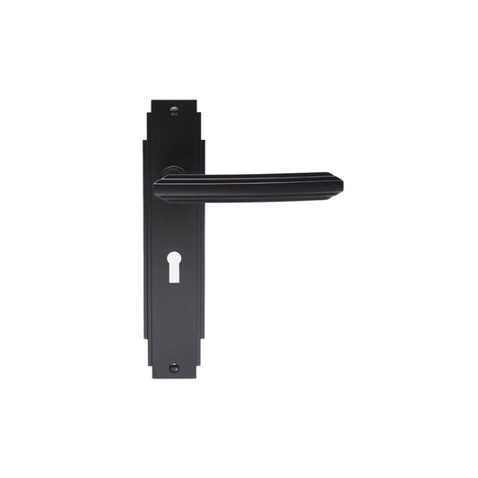 Carlisle Brass Matt Black Art Deco Lever On Backplate With Lock Profile ADR011MB