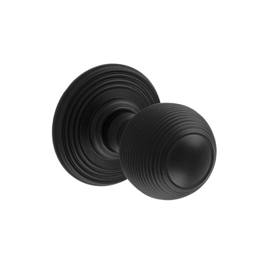 Carlisle Brass Matt Black Delamain Reeded Knob 70mm Dia Rose, 50mm Dia Knob DK37CMB