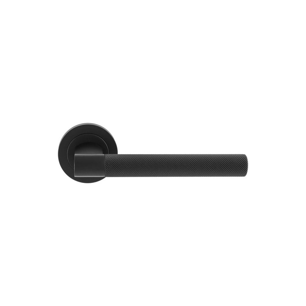 Carlisle Brass Matt Black Hey Rete lever handle on threaded round rose HN5MB