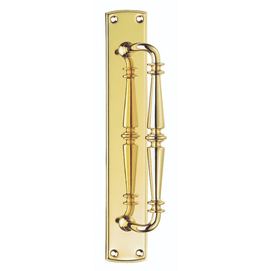 Carlisle Brass Polished Brass 380mmx64mm Backplate, 276mm Handle, 72mm Projetion Ornate Pull Handle PF106