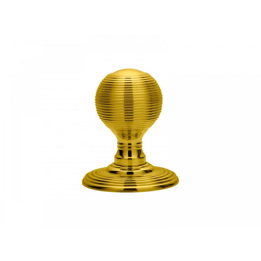 Carlisle Brass Polished Brass Delamain Reeded Knob 70mm Dia Rose, 50mm Dia Knob DK37C