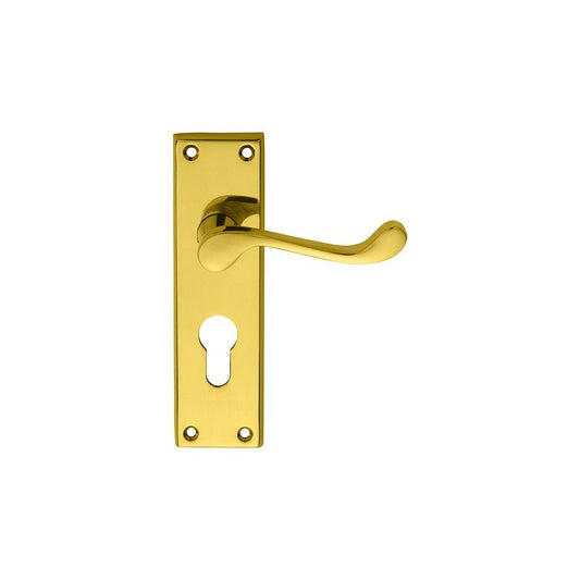 Carlisle Brass Polished Brass Euro Lock Boxed 150mmx43mm Victorian Scroll Lever on Backplate DL54Y