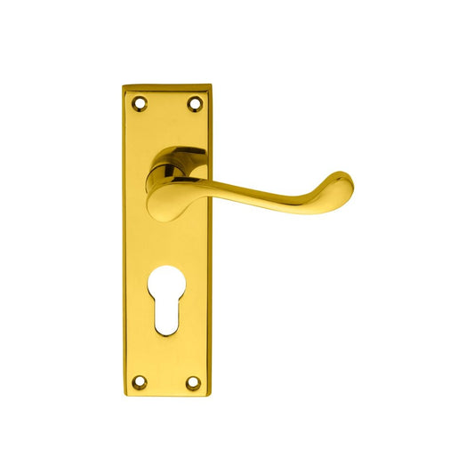 Carlisle Brass Polished Brass Euro Lock Boxed Contract Victorian Scroll Lever on Backplate CBS54Y