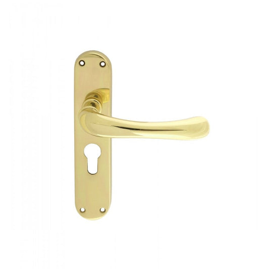 Carlisle Brass Polished Brass Euro Profile Ibra Lever on Backplate Range 185mmx42mm Backplate 47.5mm Centres EL11Y