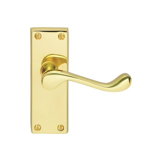 Carlisle Brass Polished Brass Latch Blister Pack 118mmx43mm Victorian Scroll Lever on Backplate DL55/BP
