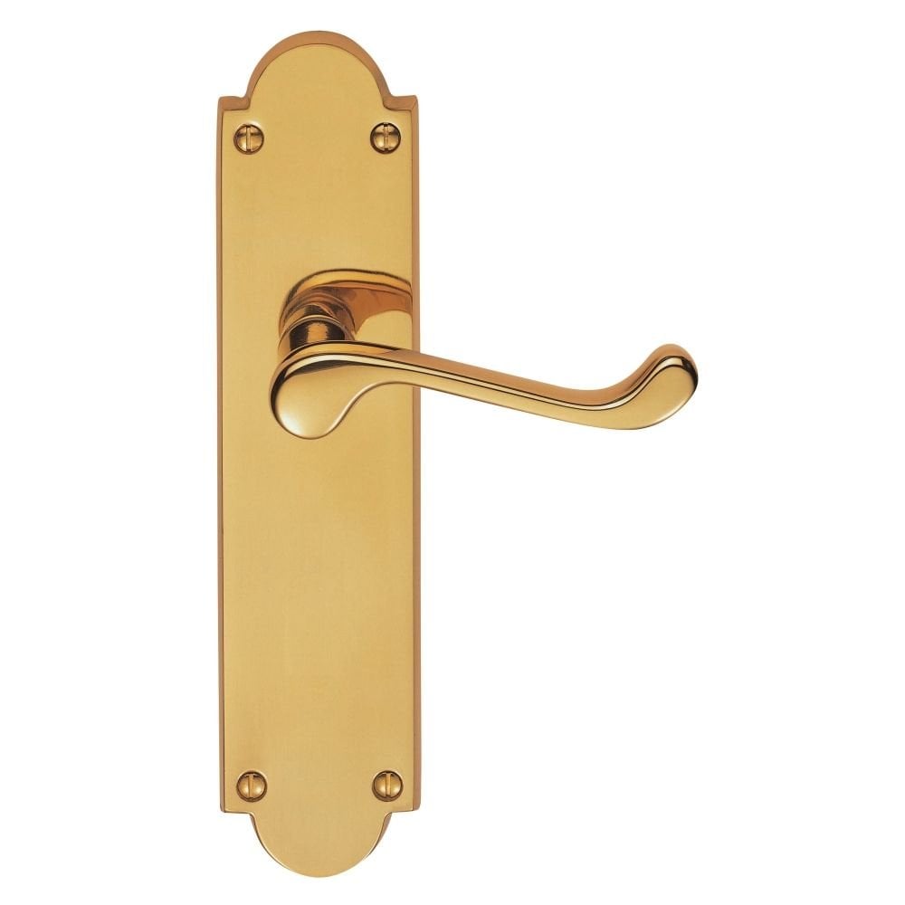 Carlisle Brass Polished Brass Latch Victorian Scroll Lever on Shaped Backplate M67