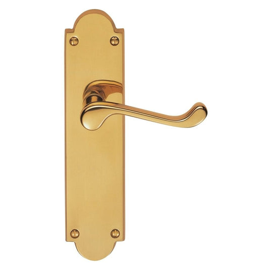 Carlisle Brass Polished Brass Latch Victorian Scroll Lever on Shaped Backplate M67