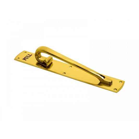 Carlisle Brass Polished Brass Left Hand Engraved Large Pull Handle 453mmx75mm Backplate, 334mm Handle, 90m Projection PF