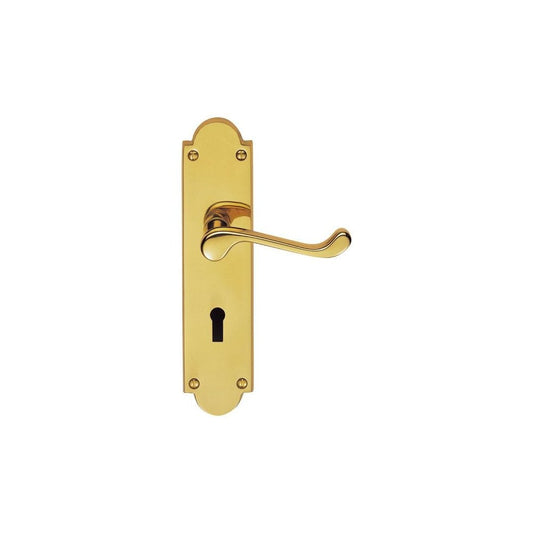 Carlisle Brass Polished Brass Lock Standard Victorian Scroll Lever on Shaped Backplate M68