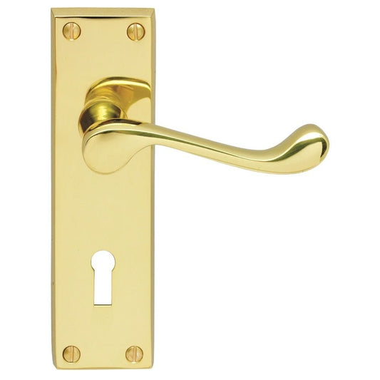 Carlisle Brass Polished Brass Standard Lock Boxed 150mmx43mm Victorian Scroll Lever on Backplate DL54
