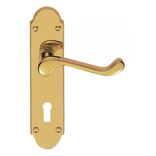 Carlisle Brass Polished Brass Standard Lock Victorian Scroll Lever On Shaped Backplate - (Contract Range) CBS68