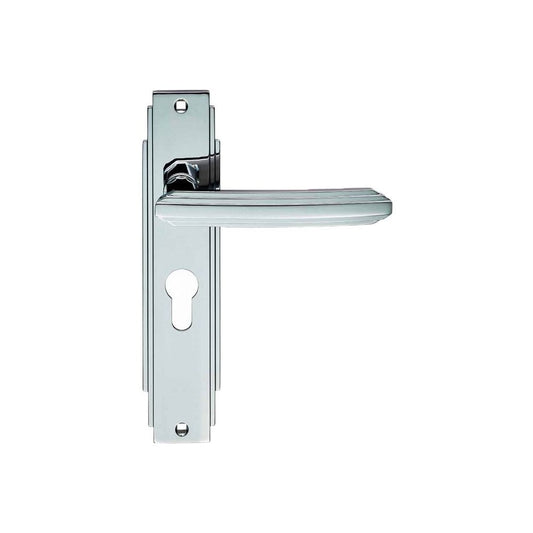 Carlisle Brass Polished Chrome Art Deco Lever On Backplate - Euro Profile ADR011YCP