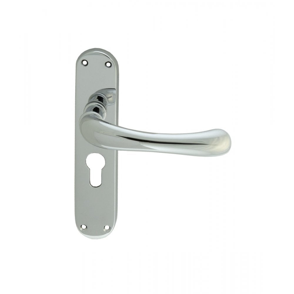 Carlisle Brass Polished Chrome Euro Profile Ibra Lever on Backplate Range 185mmx42mm 47.5mm Centre EL11YCP