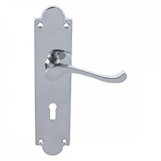 Carlisle Brass Polished Chrome Standard Lock Victorian Scroll Lever On Shaped Backplate - (Contract Range) CBS68CP