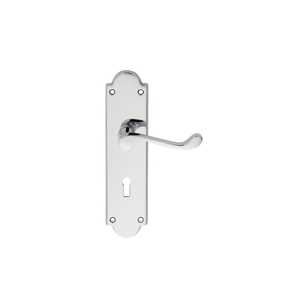 Carlisle Brass Polished Chrome Standard Lock Victorian Scroll Lever on Shaped Backplate M68CP