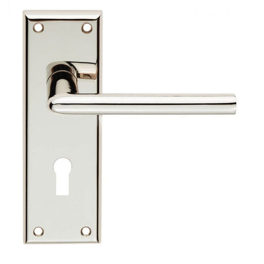 Carlisle Brass Polished Nickel Lock Profile Dieci Lever on Backplate SZR011PN