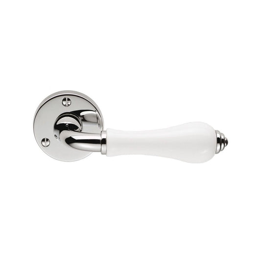 Carlisle Brass Porcelain Lever on Round Rose White Polished Chrome PLWCP