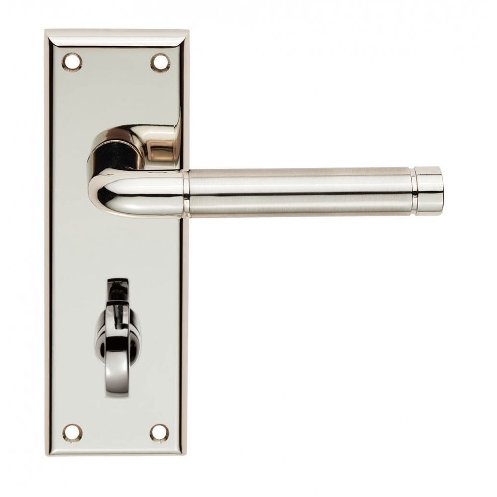 Carlisle Brass Quaranta Lever on Latch Backplate Polished/Satin Nickel Bathroom Retail Packaging SZR043PNSN/RP