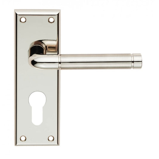 Carlisle Brass Quaranta Lever on Latch Backplate Polished/Satin Nickel Euro Lock Boxed SZR041YPNSN