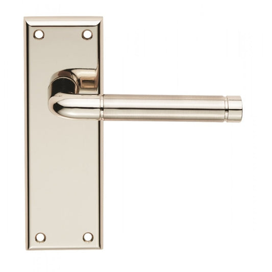 Carlisle Brass Quaranta Lever on Latch Backplate Polished/Satin Nickel Latch Retail Packaging SZR042PNSN/RP