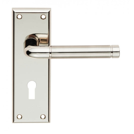 Carlisle Brass Quaranta Lever on Latch Backplate Polished/Satin Nickel Standard Lock Boxed SZR041PNSN