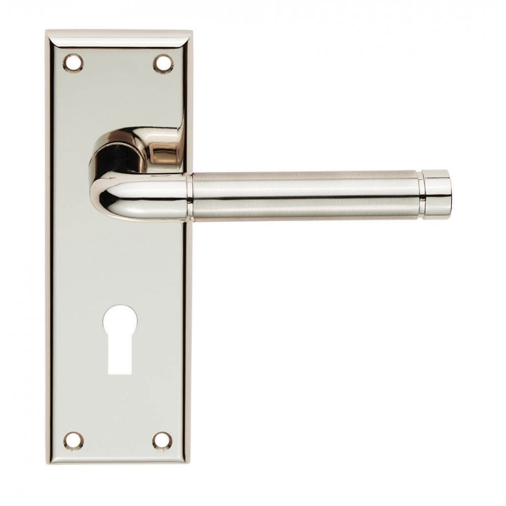 Carlisle Brass Quaranta Lever on Latch Backplate Polished/Satin Nickel Standard Lock Retail Packaging SZR041PNSN/RP