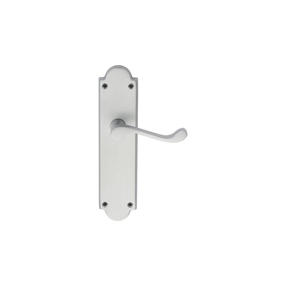 Carlisle Brass Satin Chrome Latch Victorian Scroll Lever on Shaped Backplate M67SC