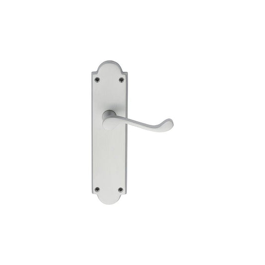 Carlisle Brass Satin Chrome Latch Victorian Scroll Lever on Shaped Backplate M67SC