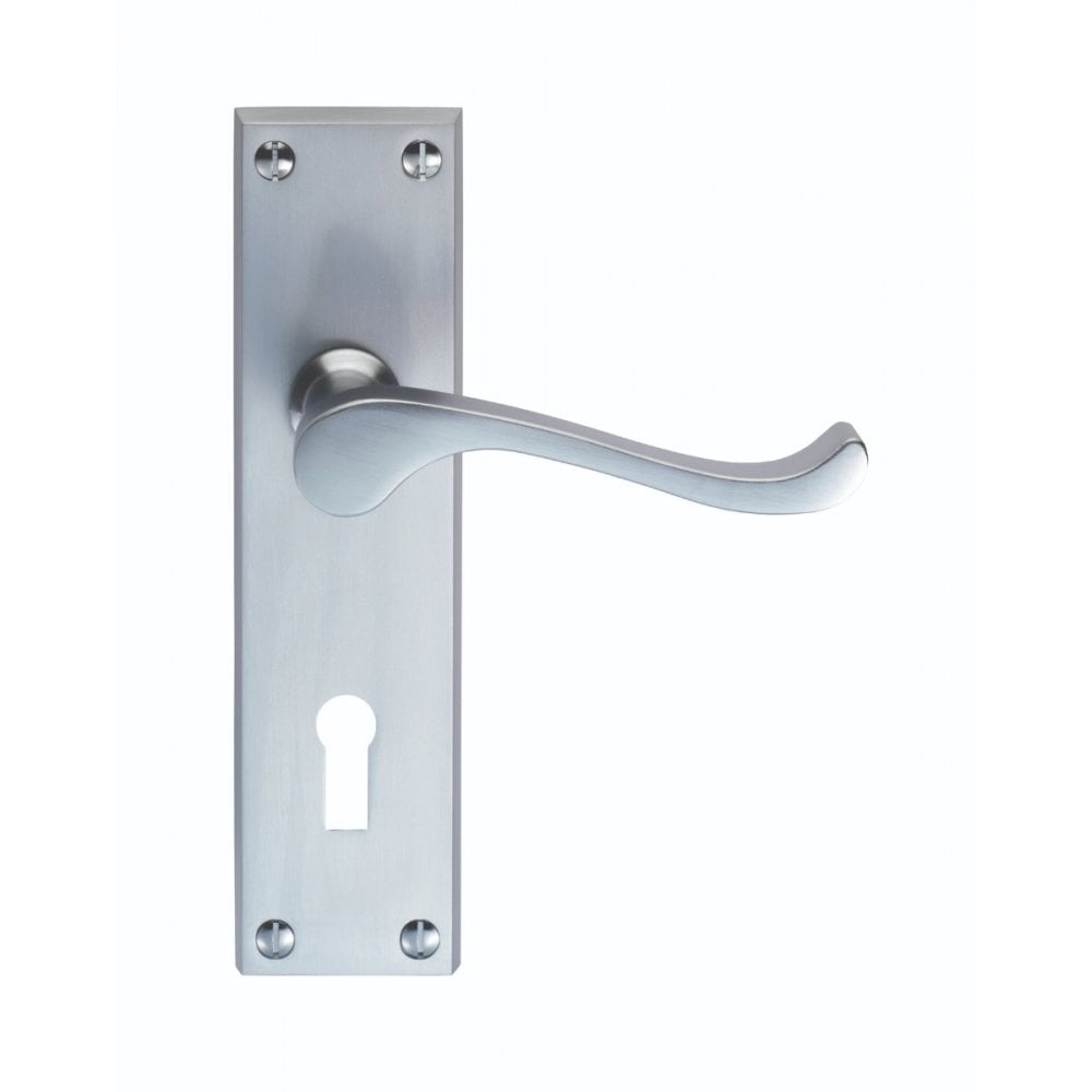Carlisle Brass Satin Chrome Standard Lock Blister Pack Contract Victorian Scroll Lever on Backplate CBS54SC/BP
