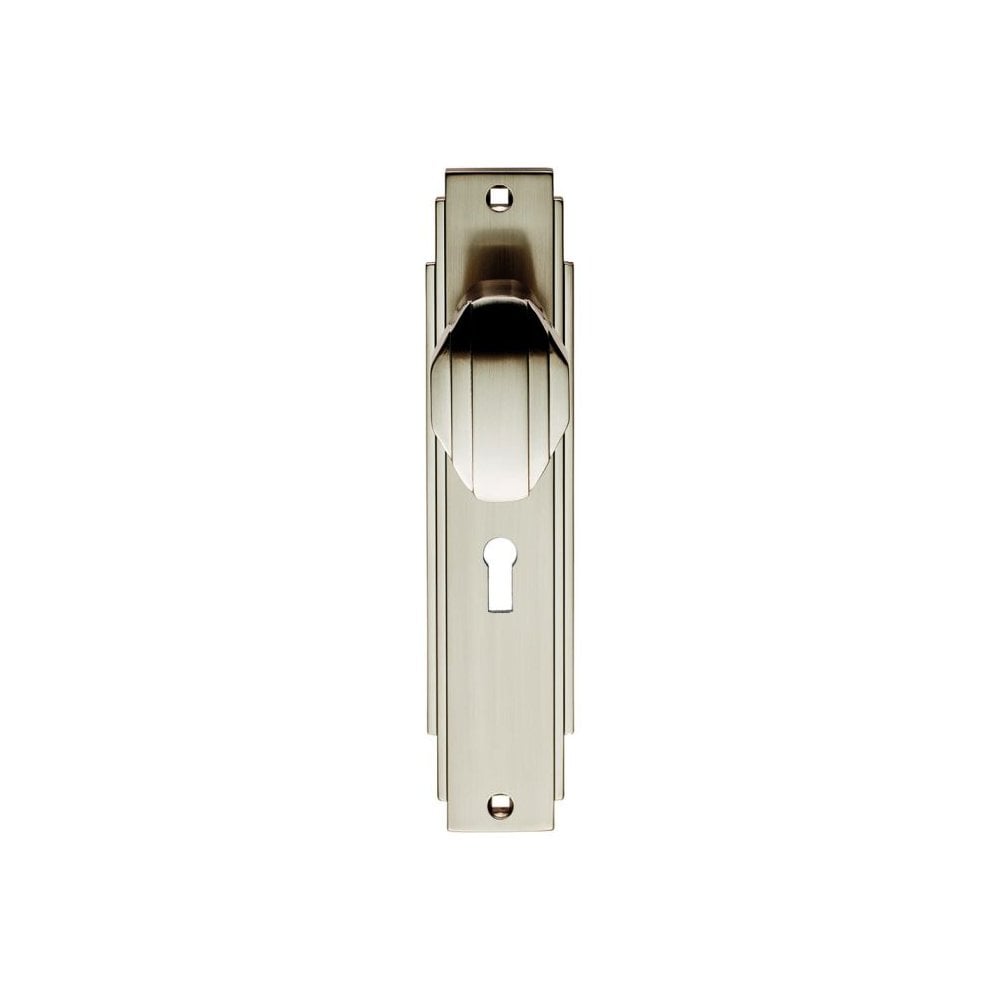 Carlisle Brass Satin Nickel Art Deco Knob On Backplate With Lock Profile ADR021SN