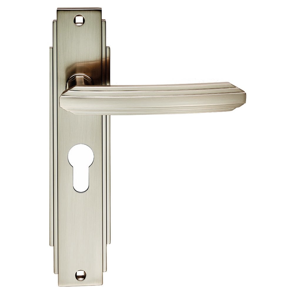 Carlisle Brass Satin Nickel Euro Profile Art Deco Lever on Backplate Range ADR011YSN