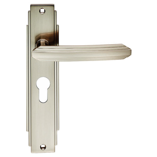 Carlisle Brass Satin Nickel Euro Profile Art Deco Lever on Backplate Range ADR011YSN
