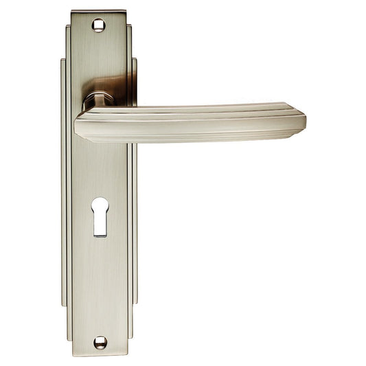 Carlisle Brass Satin Nickel Lock Profile Art Deco Lever on Backplate Range ADR011SN