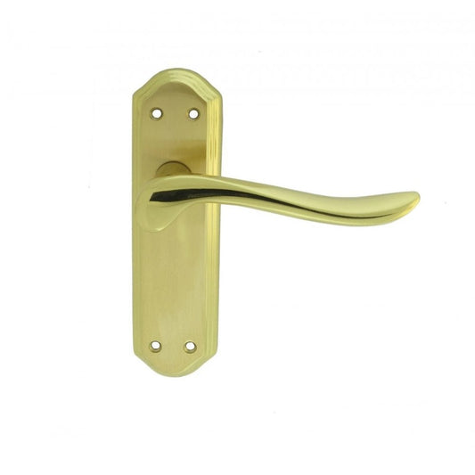 Carlisle Brass Satin/Polished Brass Dual Finish Latch Boxed Lytham Lever on backplate DL451SBPB