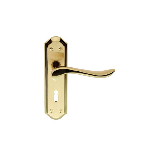 Carlisle Brass Satin/Polished Brass Dual Finish Standard Lock Boxed Lytham Lever on backplate DL450SBPB