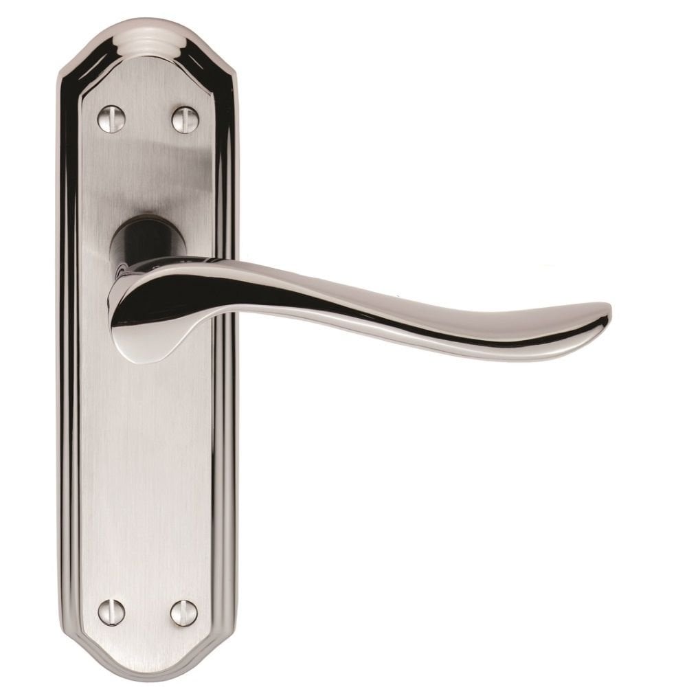 Carlisle Brass Satin/Polished Chrome Dual Finish Latch Blister Pack Lytham Lever on backplate DL451SCCP/BP