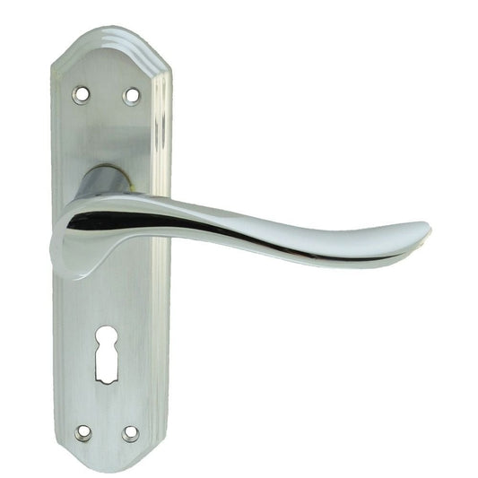 Carlisle Brass Satin/Polished Chrome Dual Finish Standard Lock Boxed Lytham Lever on backplate DL450SCCP