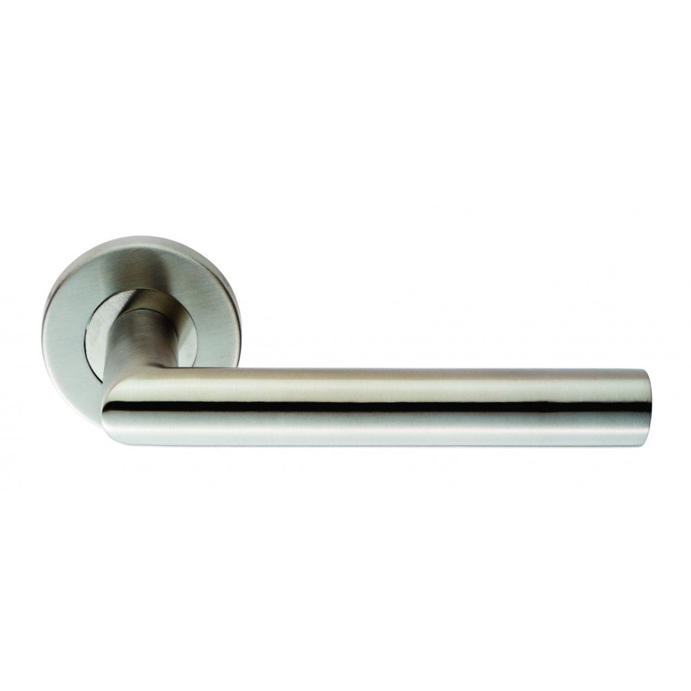 Carlisle Brass Satin Stainless Steel Treviri Mitred Round Bar Lever on Sprung Rose Handle CSL1192SSS
