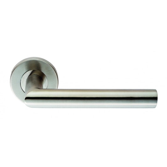 Carlisle Brass Satin Stainless Steel Treviri Mitred Round Bar Lever on Sprung Rose Handle CSL1192SSS