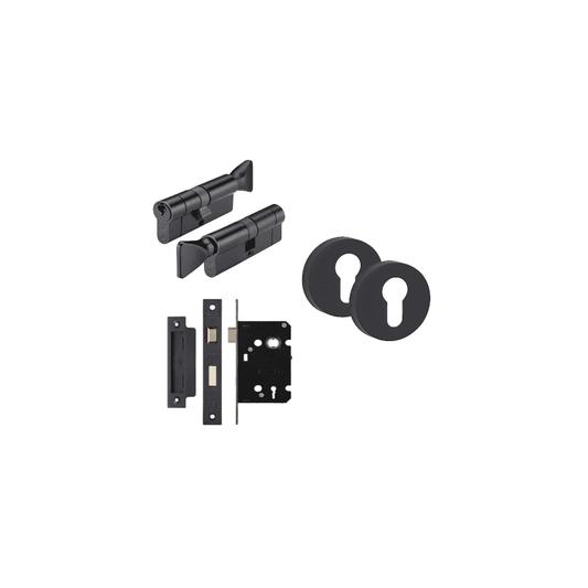 D2F ACCESSORIES Matt Black Barrell Lock With 2.5" Sash Latch And 2 Escutcheons D2FMBBLE