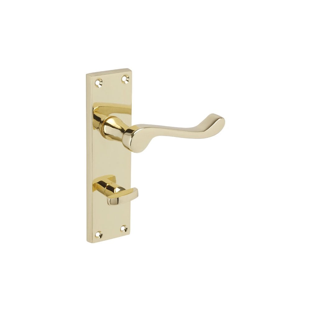 D2F ACCESSORIES Polished Brass Victorian Scroll Lever on Bathroom Plate M01016PB